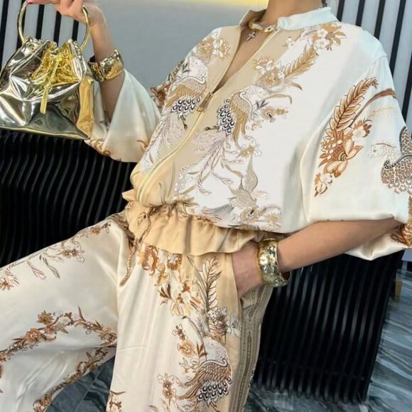 Multicolor Boho Women's 2 piece top and pants set - Picture 2 of 4